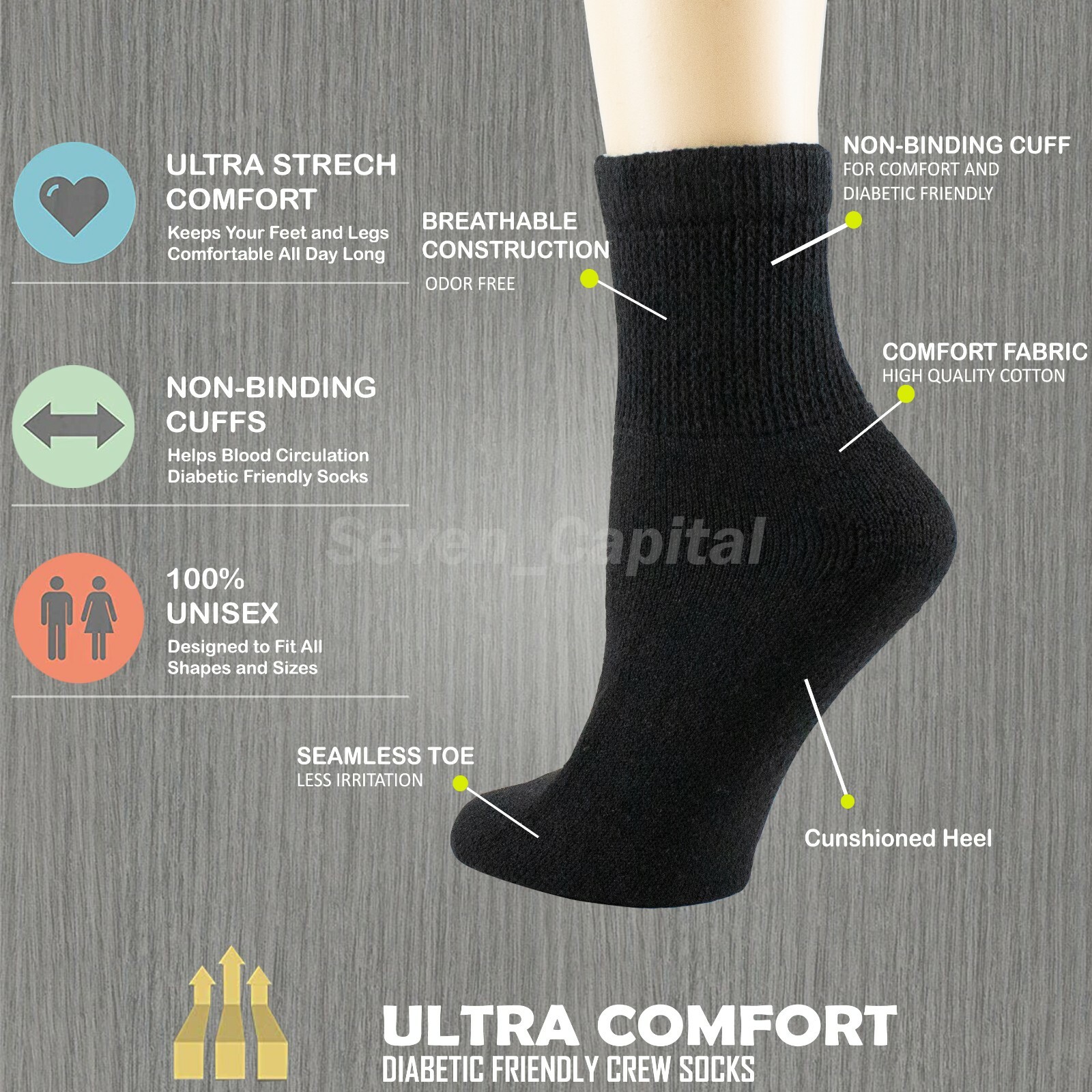 For Womens Mens Non Binding Top Circulatory Diabetic Cotton Low Cut Ankle Socks