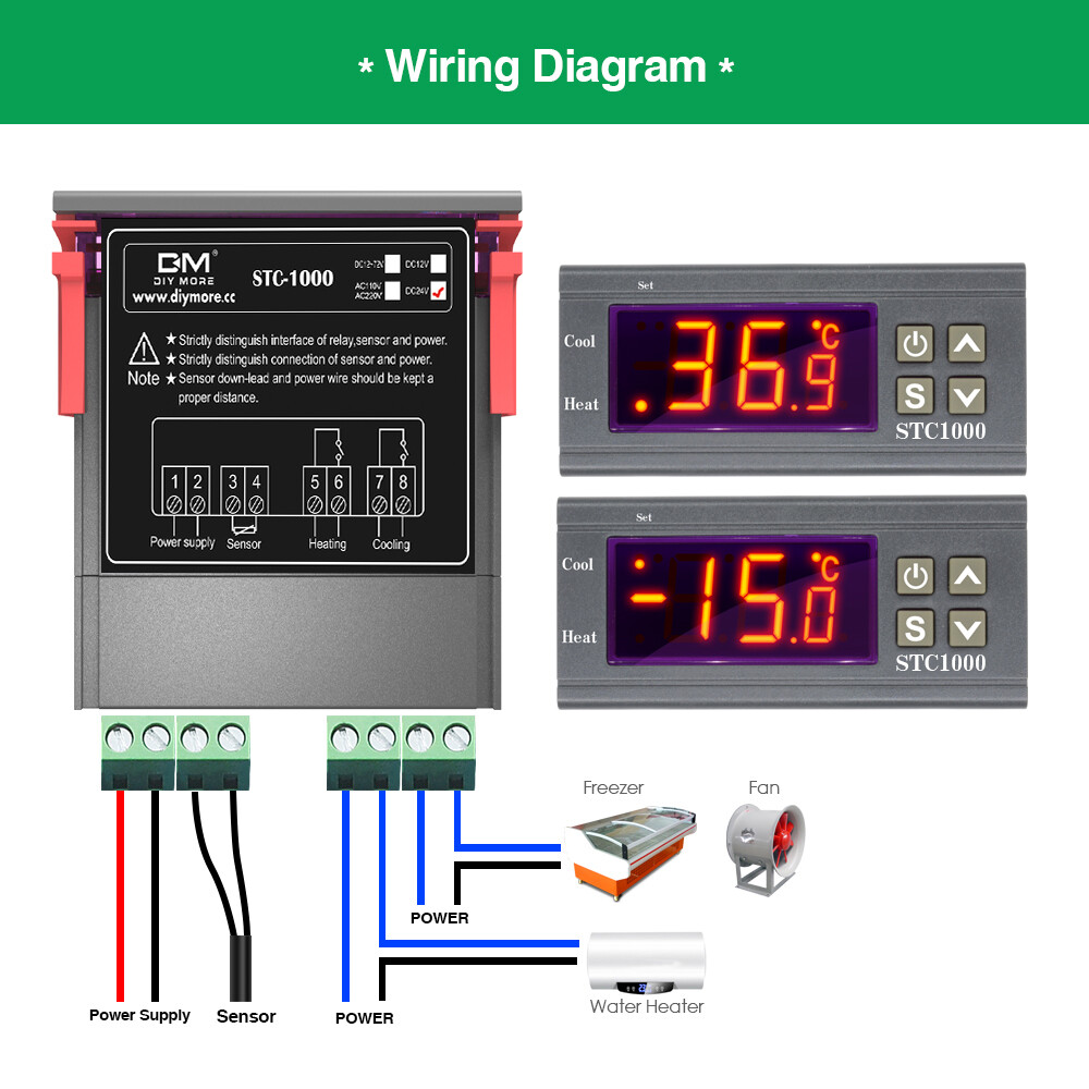 DC 24V STC-1000 Digital Thermostat Temperature Control Controller NTC Sensor