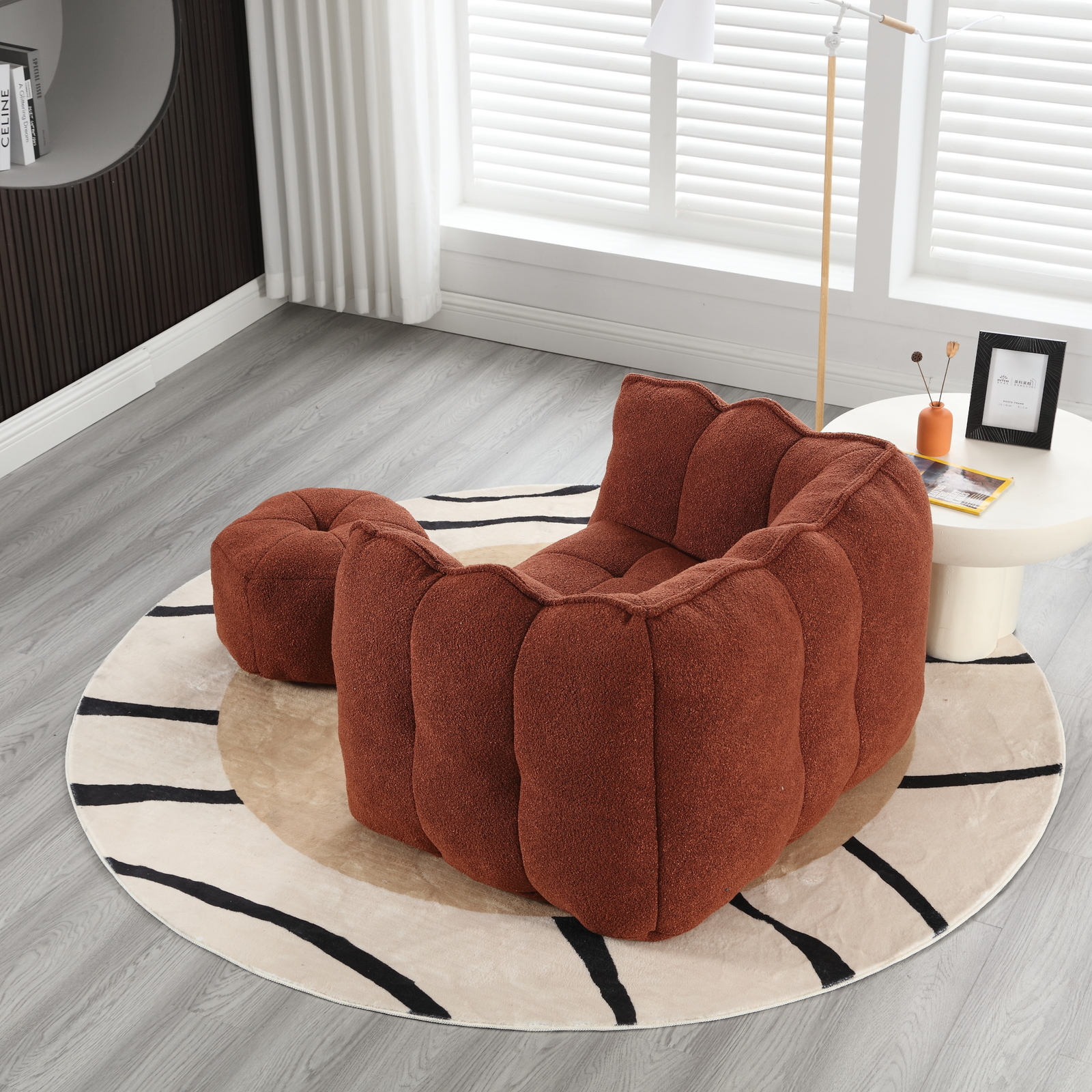 Bean Bag Chair +Footstool Armrest Bean Bag Chair Lazy Sofa Living Room Red Brown