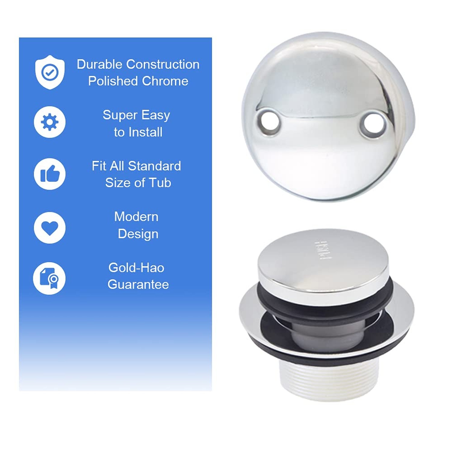 Tip-Toe Bath Drainer with Two-Hole Overflow Faceplate and Screws (Chrome)