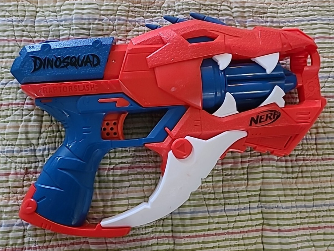 Nerf DinoSquad Raptor-Slash Dart Blaster, 6-Dart Rotating Drum, Slam Fire-Used