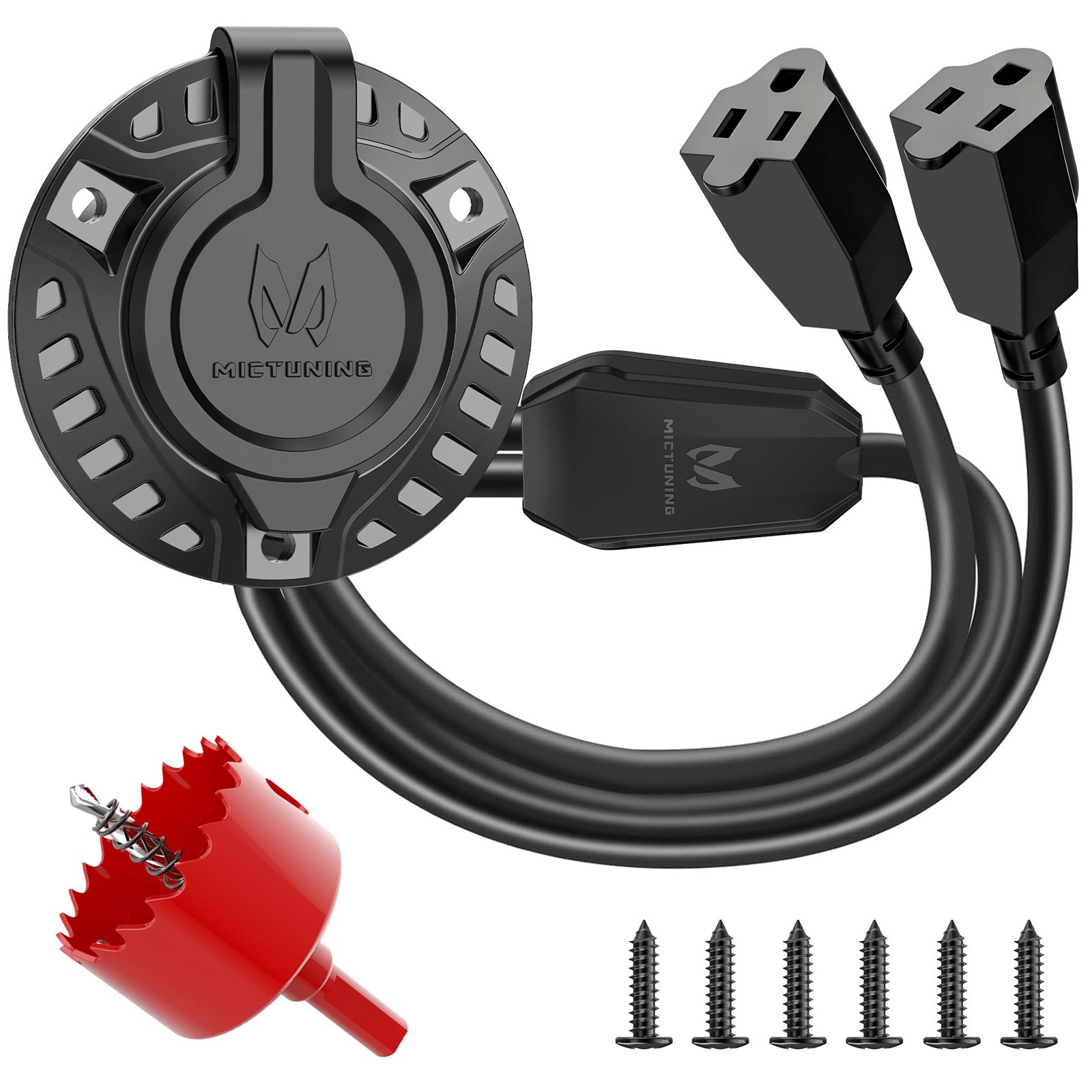 15A 125V AC Port Plug RV Shore Power Inlet Dual 20'' Extension Wire w/ Hole Saw