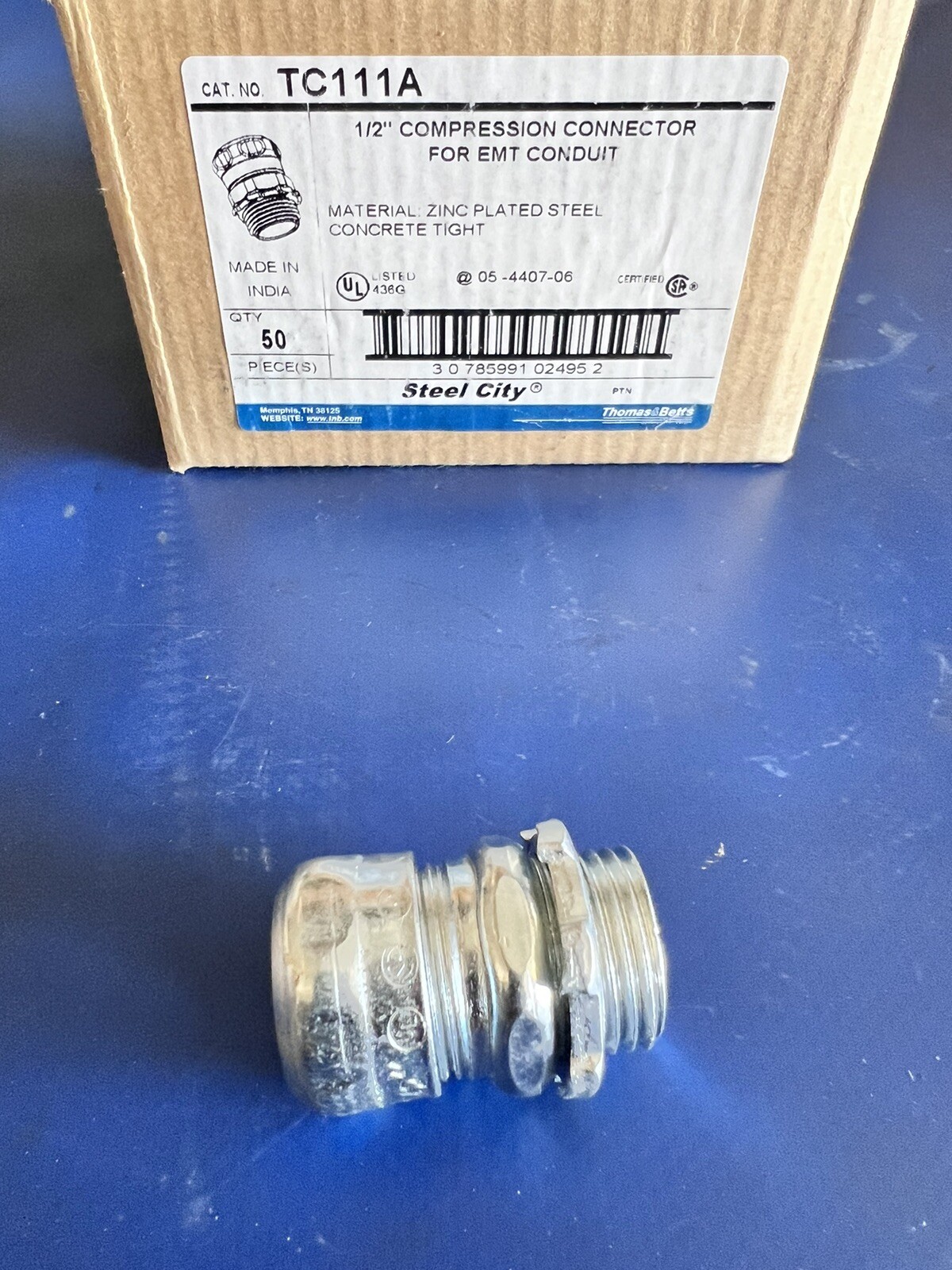 NEW  1 Box of 50-  Compression Connector 1/2”  for Steel EMT