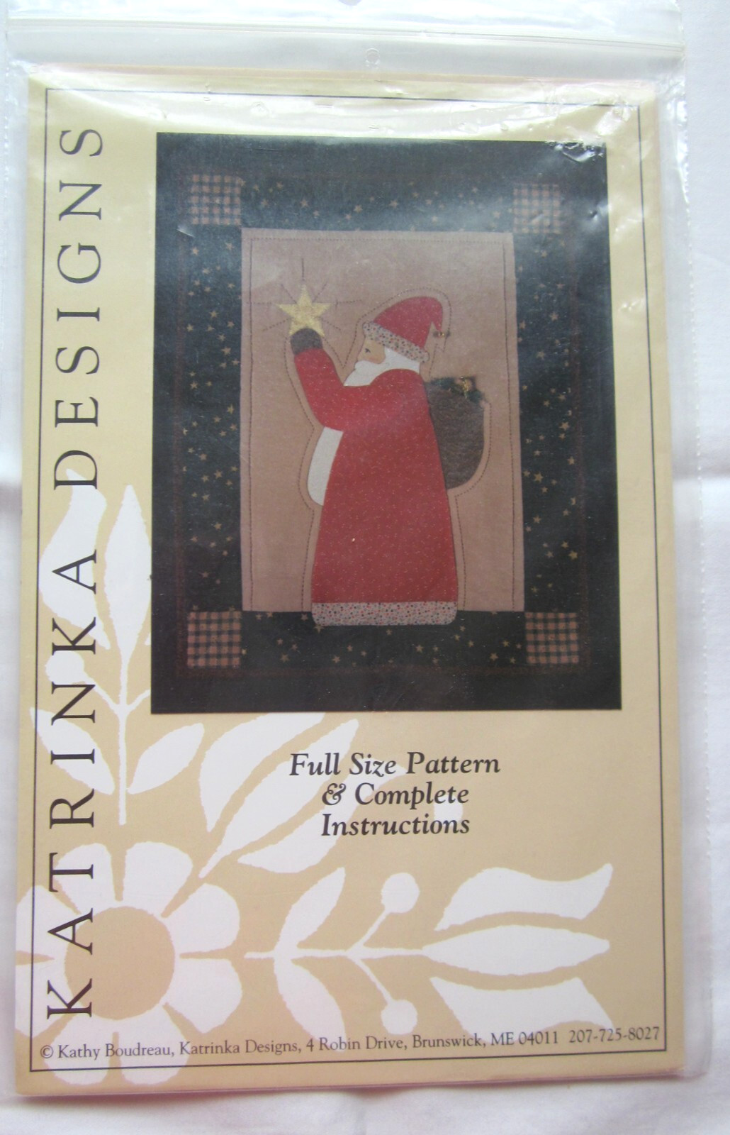 Katrinka Designs Kathy Boudreau Starlight Santa Wa1l Hanging Pattern  14" X 18"