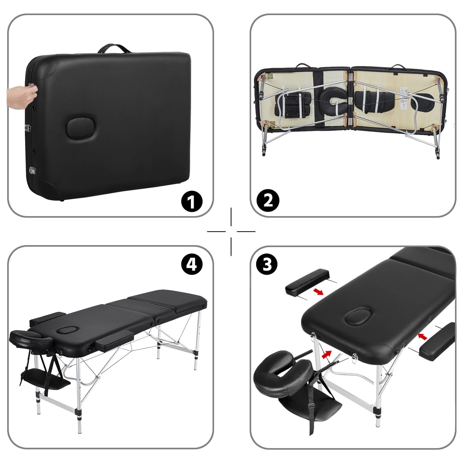 Yaheetech Massage Tables Portable Tattoo Table 23 inch width, Black