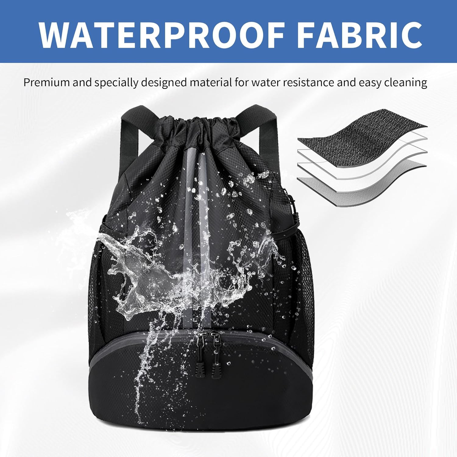 Drawstring Backpack Gym Bag with Shoes Compartment for Soccer, Basketball, Swim,
