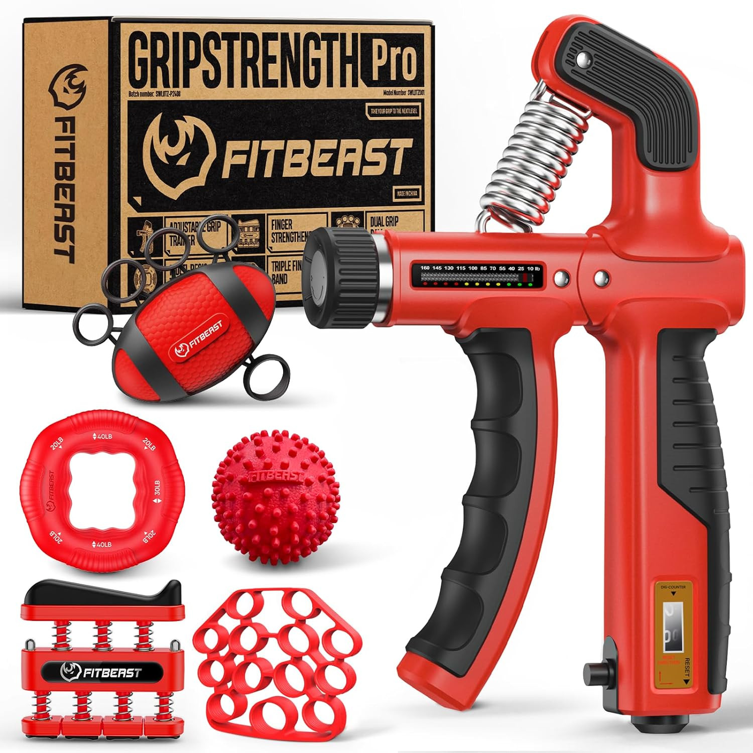 Grip Strength Trainer, Hand Gripper Strengthener Kit - 6 Pack with Adjustable Re