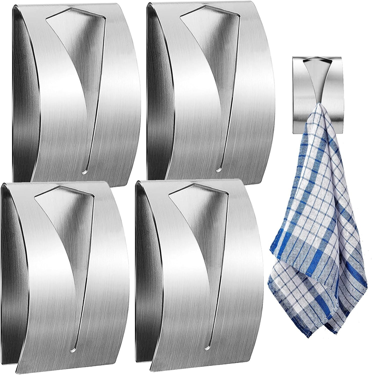 4 PCS Self Adhesive Towel Hook,Kitchen Towel Holder Grabber,Stainless Steel