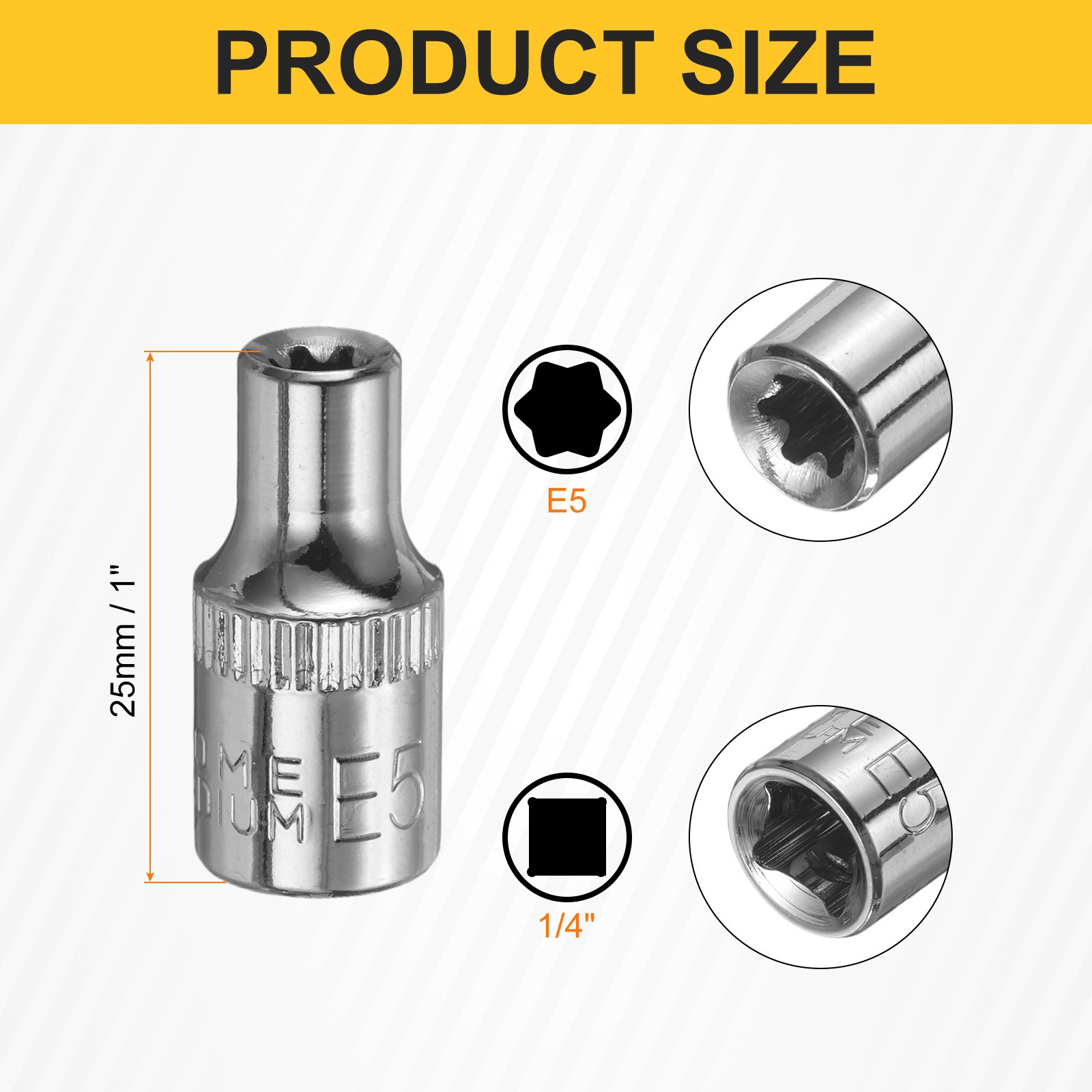 2pcs E-Torx Socket 1/4" Drive E5 External Torx Deep Socket 1" Star Sockets