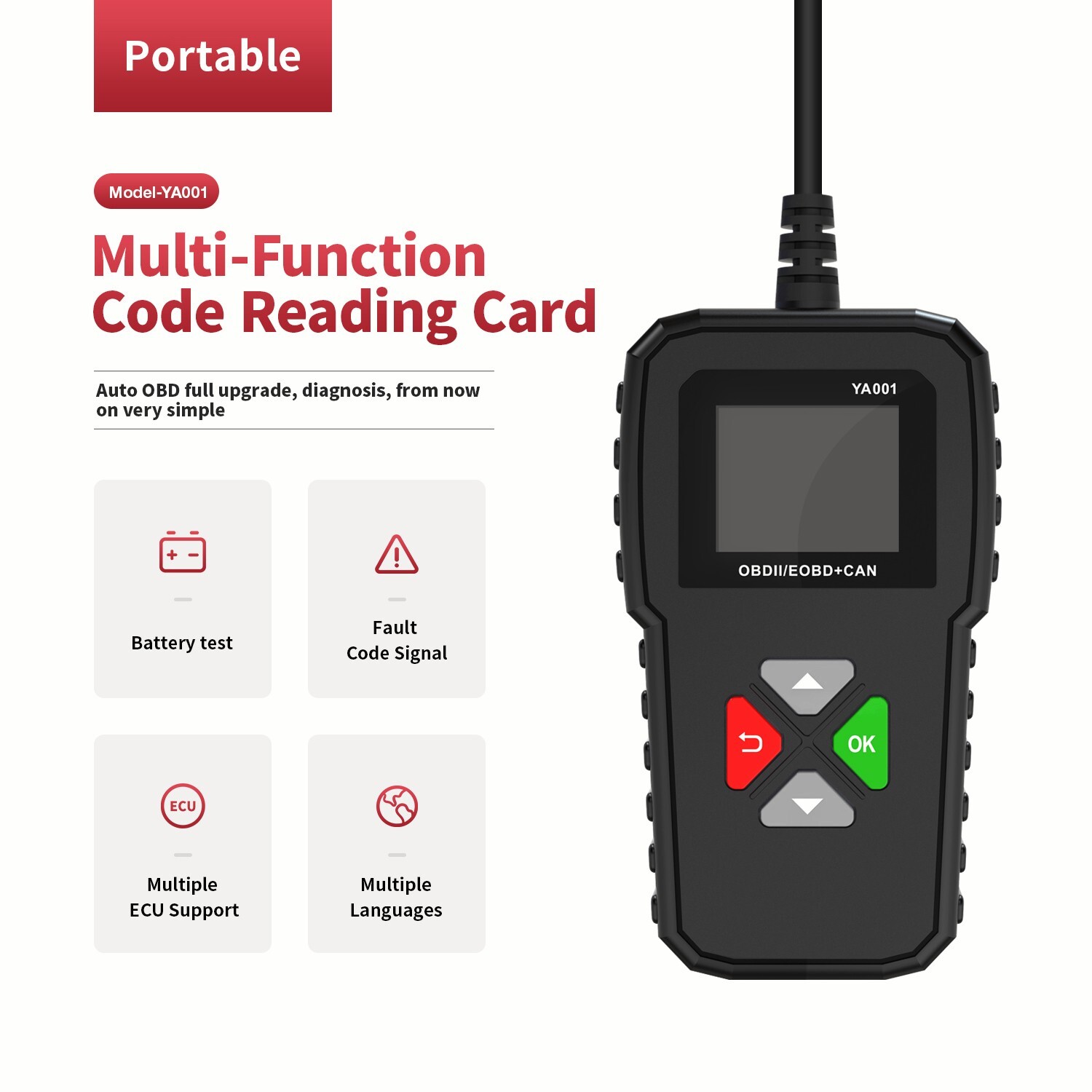 KINGBOLEN YA001 OBD2 Scanner Code Reader Clear Car Check Engine Diagnostic Tool