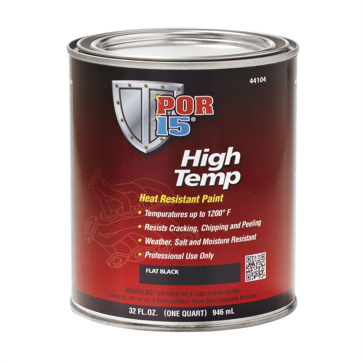 POR-15 INC 44104 Heat Resistant High Temperature Paint, 1 qt Can, Flat Black, L