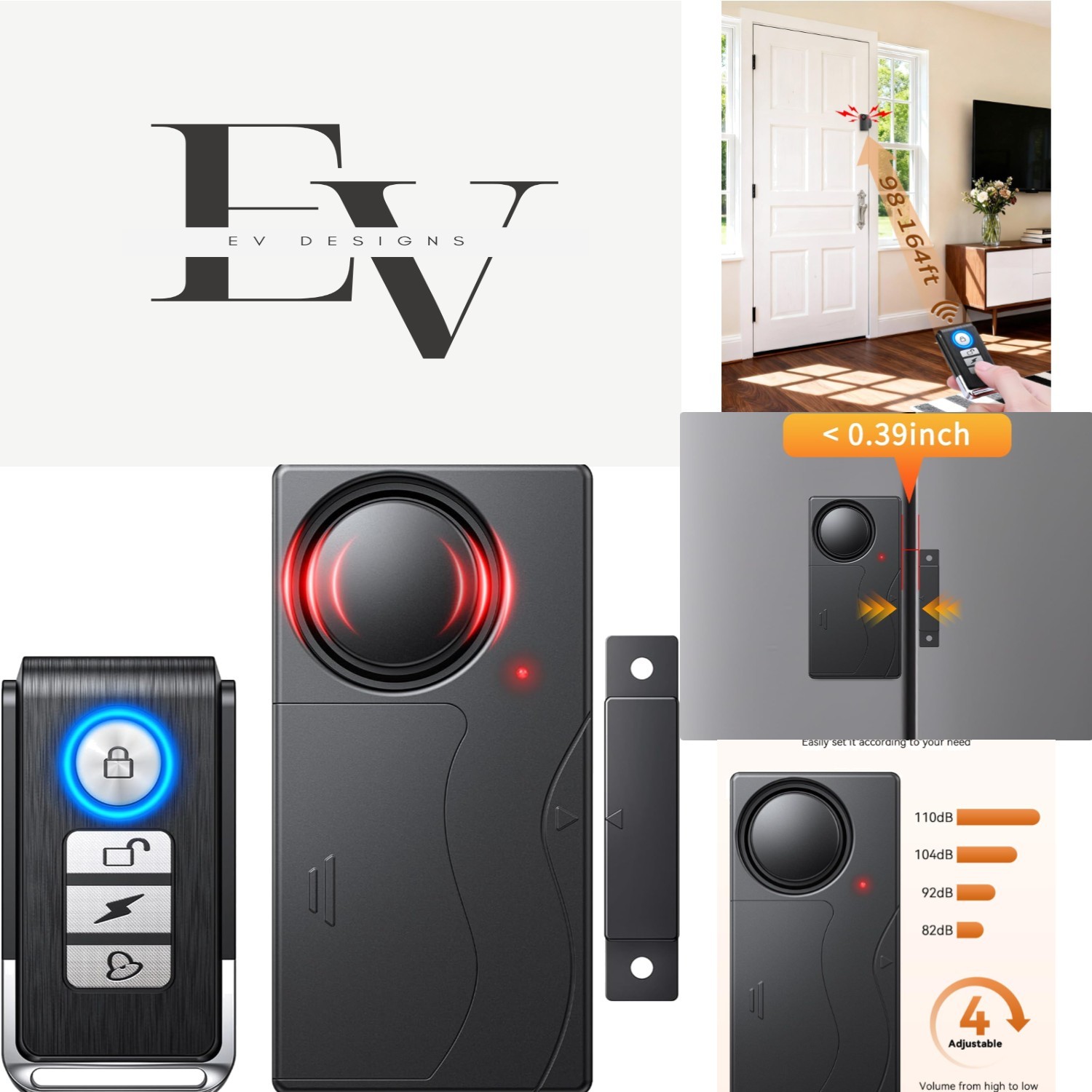 Wireless 110dB Door Alarm with Remote Control - Child and Senior Safety