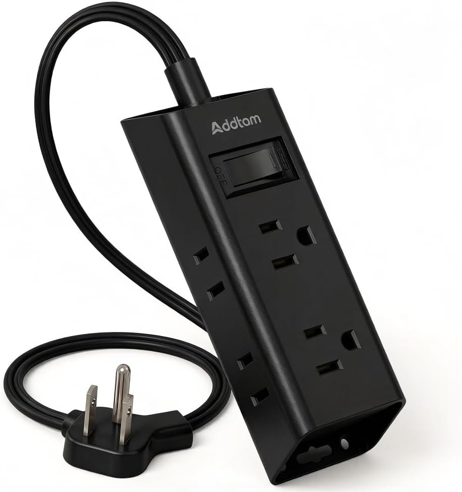 Flat Plug Power Strip with 6 Outlet Extender, 3 FT Extension Cord Flat Wall Plug