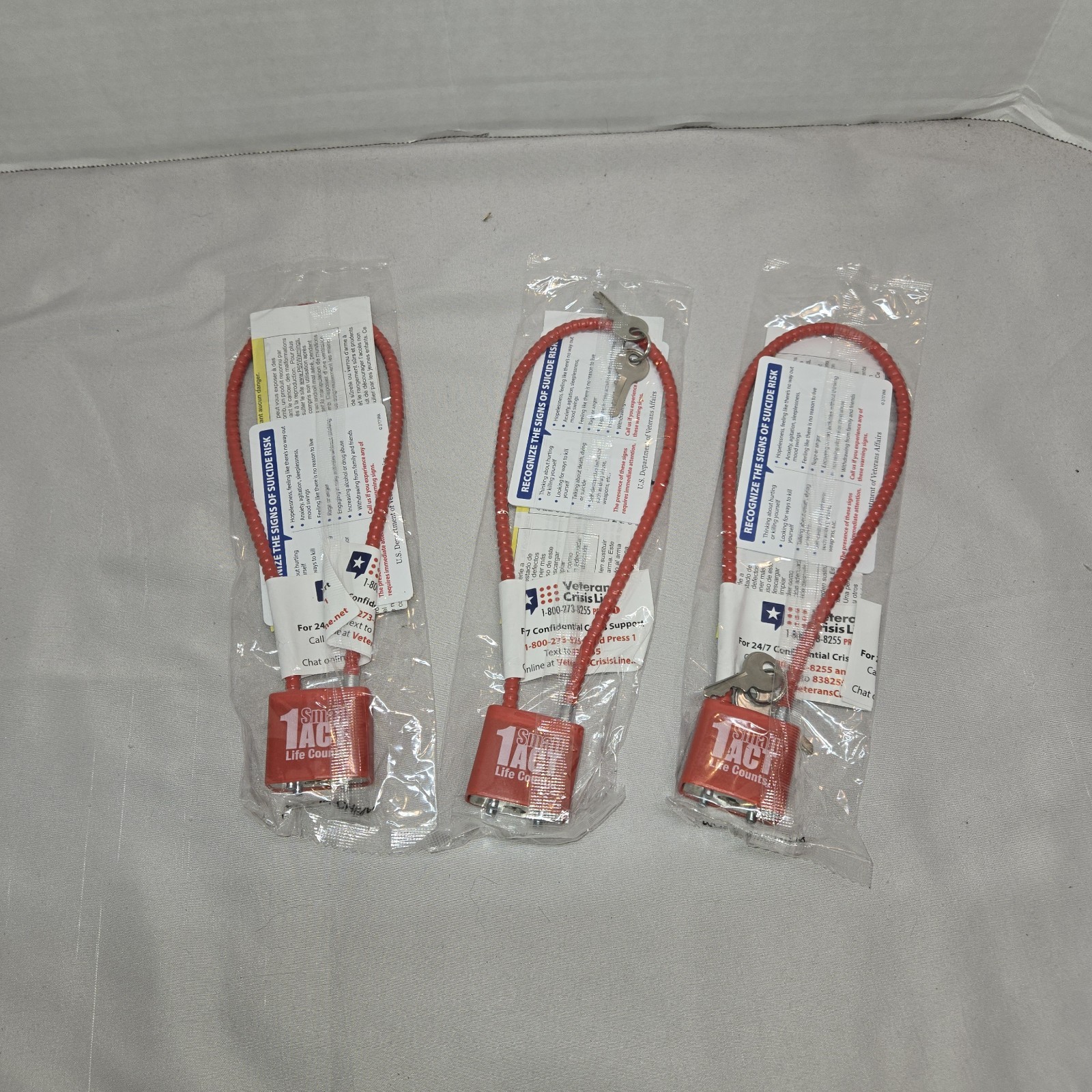 Lot Of 3 Cable Gun Locks NOS Red 2 Keys Each