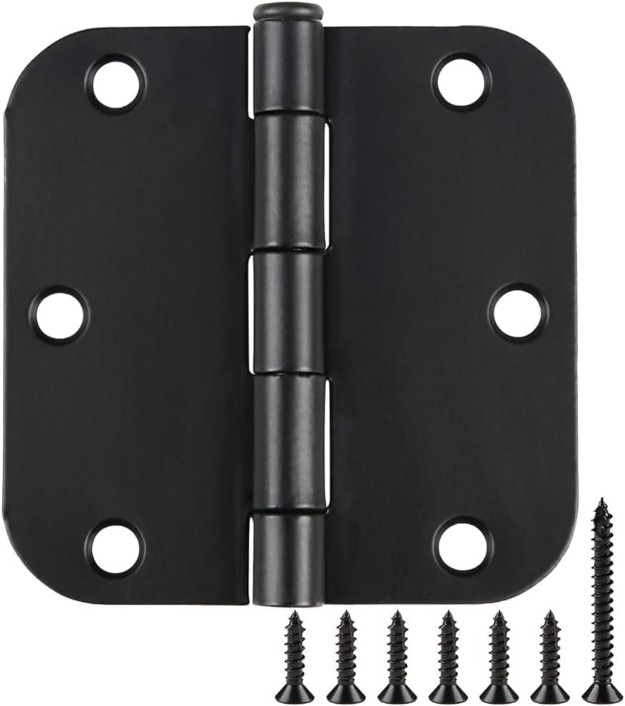 Matte Black Rounded Door Hinges 3.5" - 36 Pack, No Squeak, Versatile Use