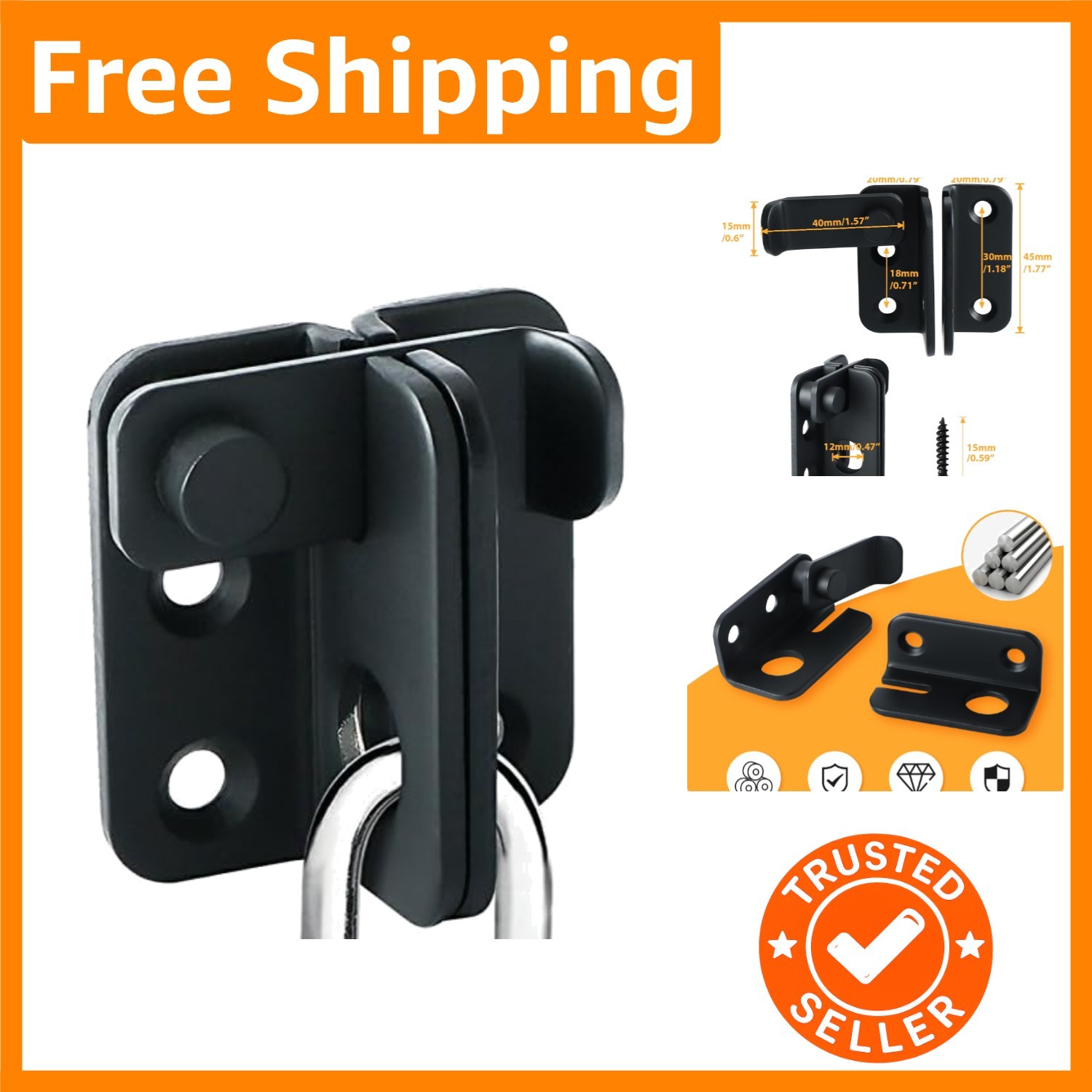 S-Size Matte Black Shed Door Latch - Durable Stainless Steel Lock for Security