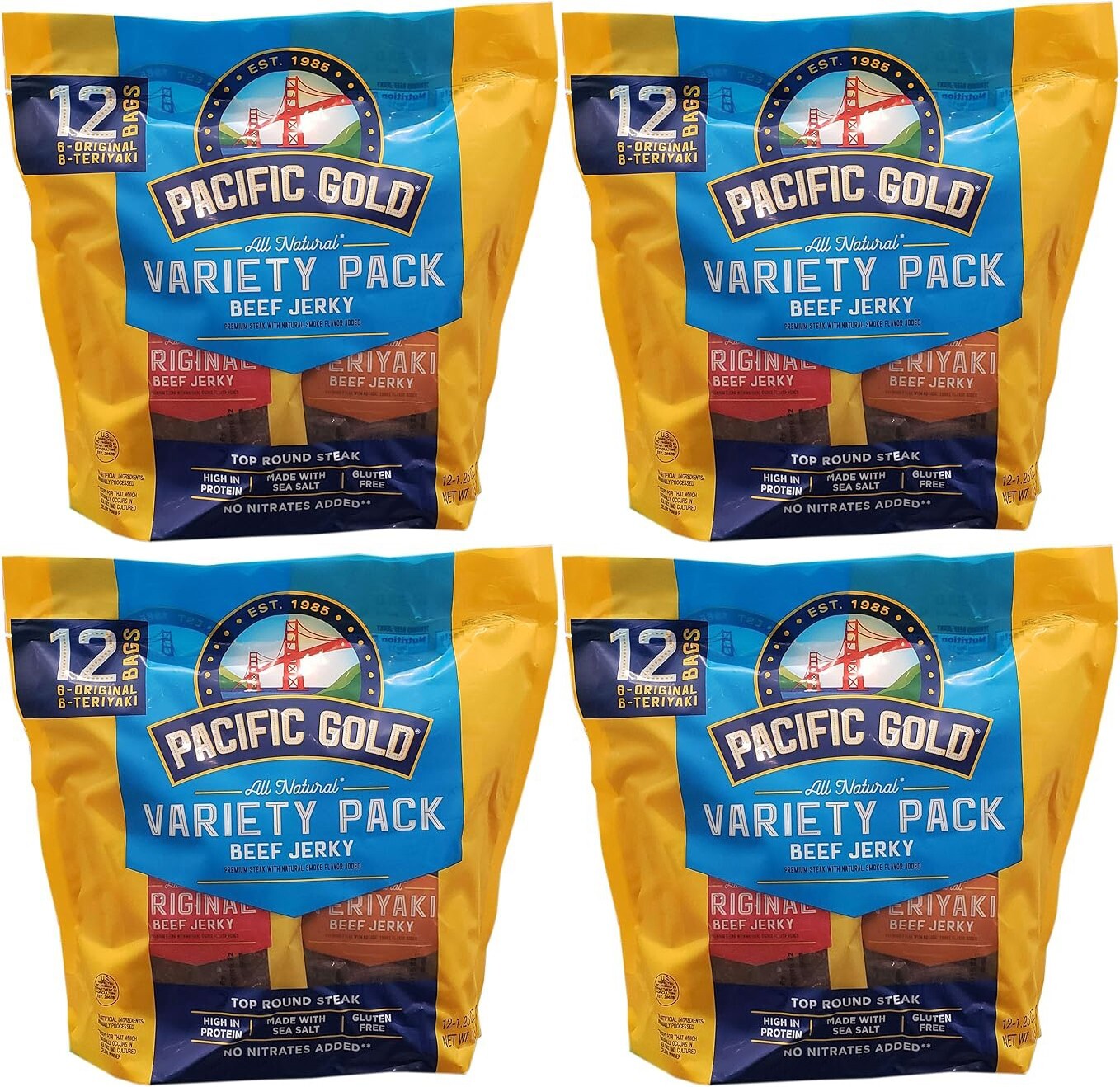4 PACK - NEW Pacific Gold Teriyaki & Original Beef Jerky - 1.25oz bags (12 Pack)