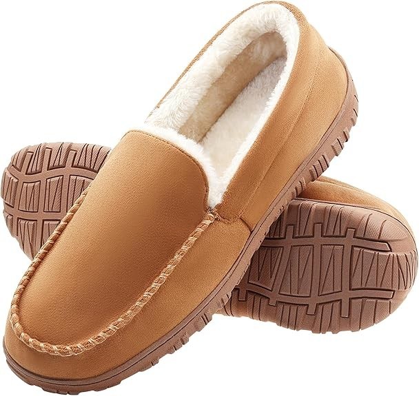 Mens Moccasin Slippers Indoor Outdoor House Slippers Warm Plush Fuzzy Memory ...