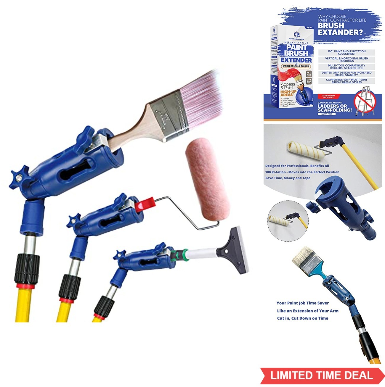 Paint Brush Extender Multi-Angle 180 Degree Swivel High Corner Painting Tool