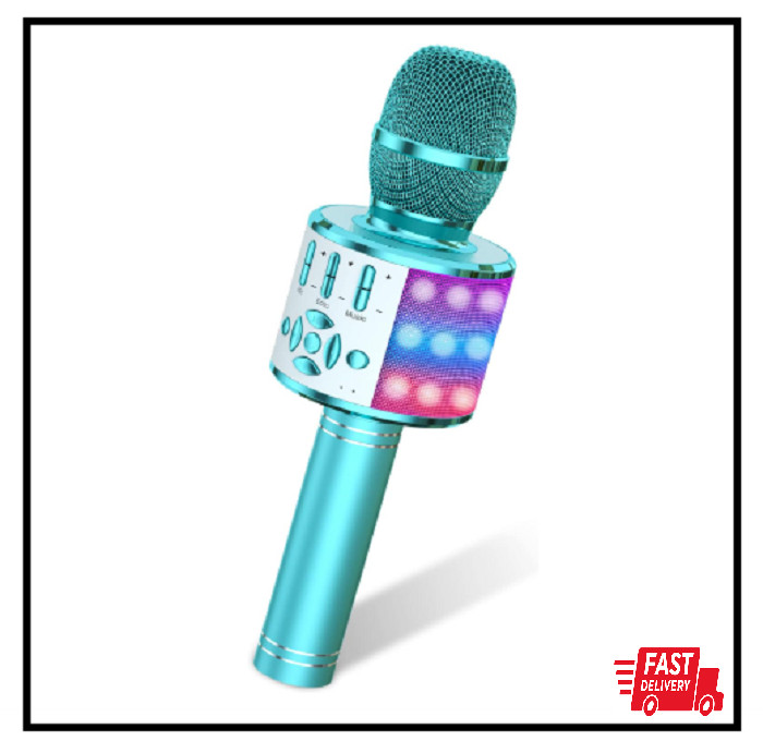 Kids Bluetooth Karaoke Microphone with LED Light - Birthday Gift for Ages 3-12
