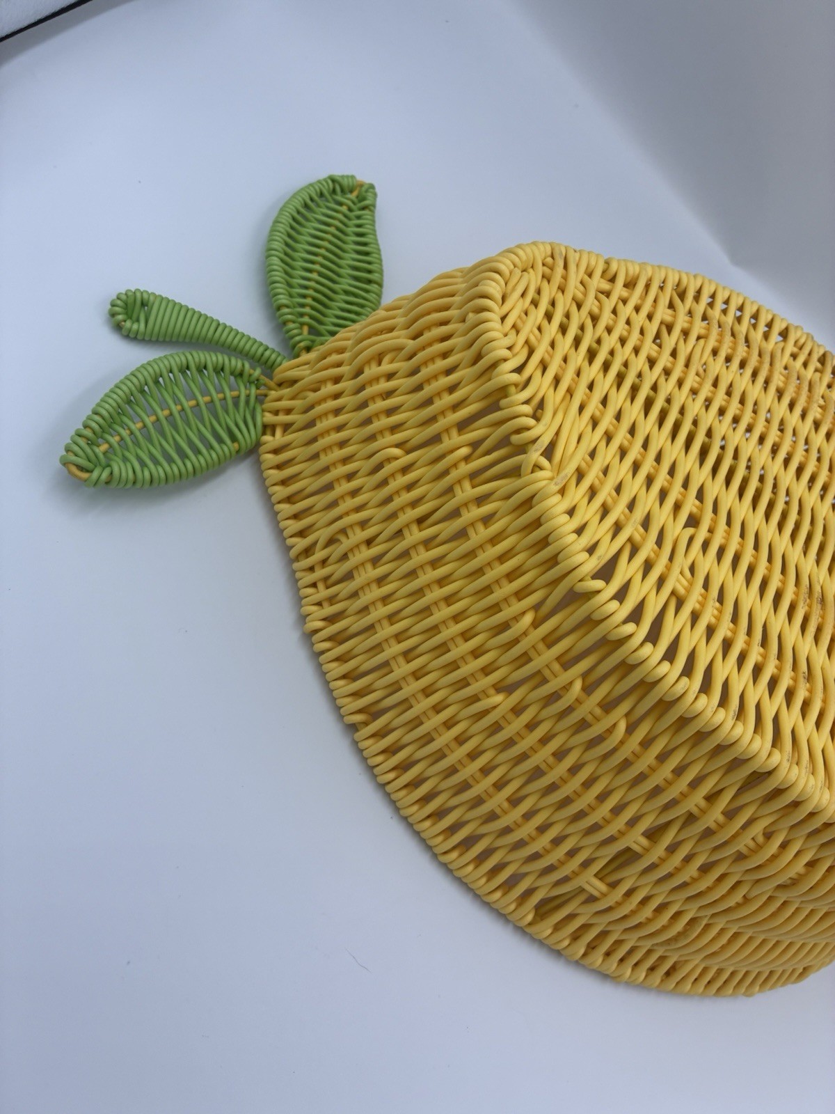 Lemon Shaped Resin Wire Plastic Wicker Fruit vegetable Serving Basket Yellow