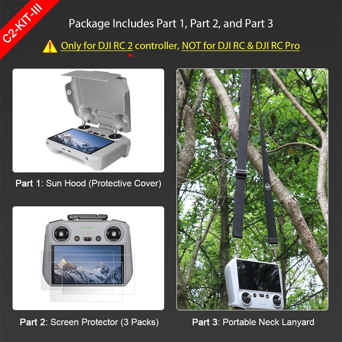 Arzroic RC 2 Protective Sun Hood Kit with Screen Protector & Neck Grey