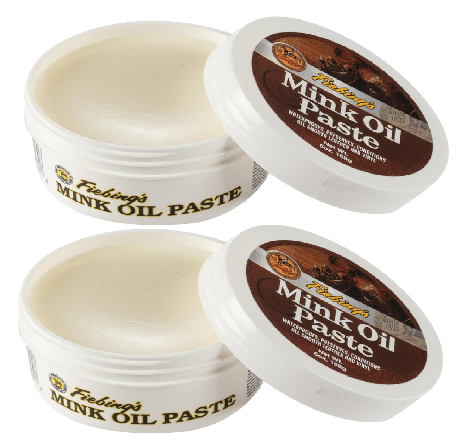 Fiebing's Mink Oil for Leather Boots (2 Pack, 6 oz Each) - Leather Cleaner & Con