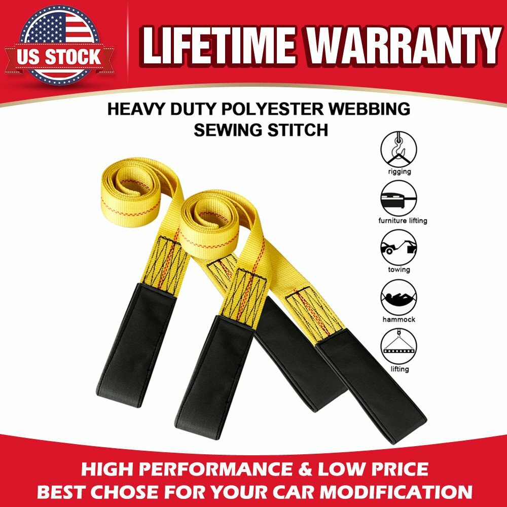 2 Pack 6' x 2"  Nylon Lifting Sling Flat Loop Tow Strap Web Lift Sling Yellow