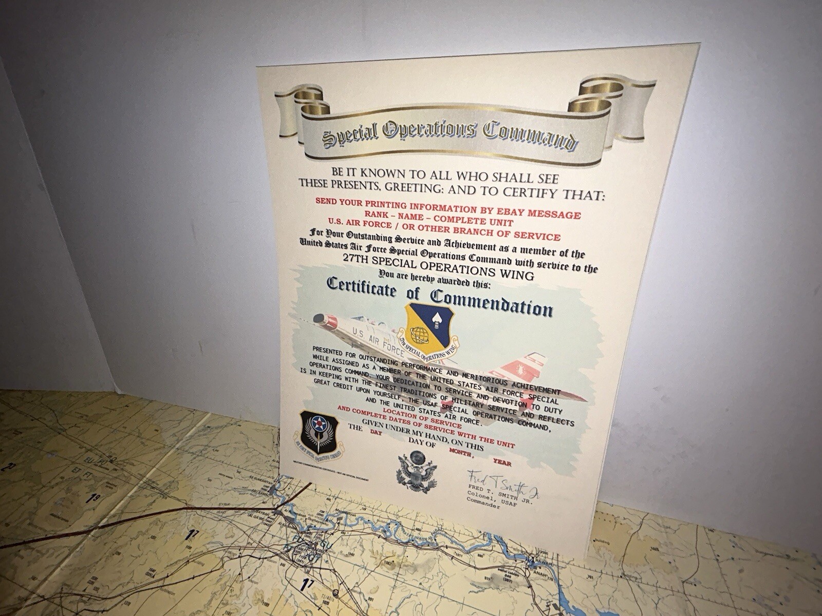 U.S.A.F. / 27TH SPECIAL OPERATIONS WING - CERTIFICATE OF COMMENDATION