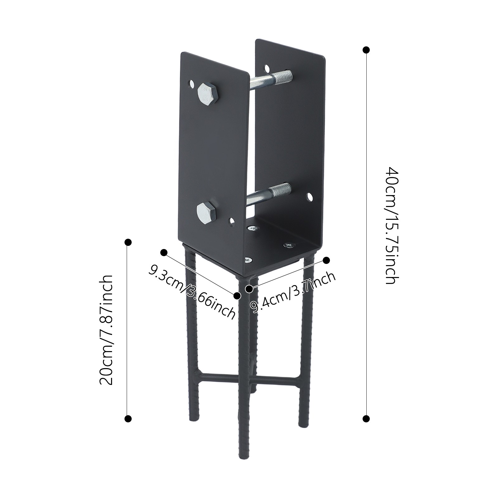 Concrete Fence Post Base, Post Base Holder, U-shape Foundation Post Holder Black