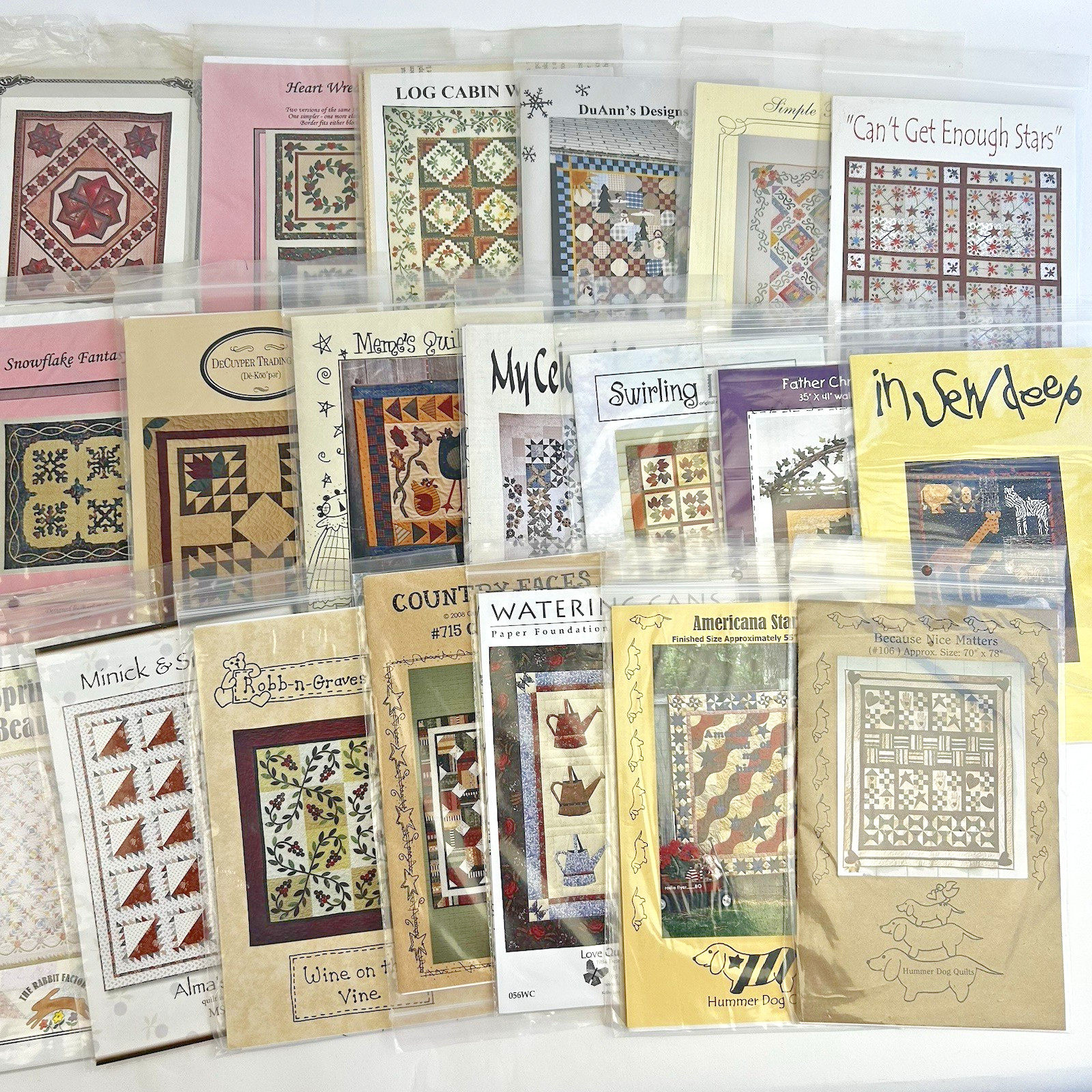 Quilt Patterns Vintage Lot of 20 E Cabin Wreath Star Snowman Americana Etc READ