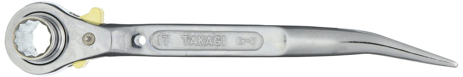 TAKAGI Mirror Short Double-Ended Ratchet with Curved Chisel, 17 x 21mm