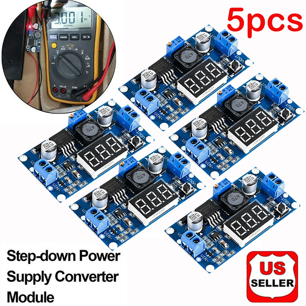 5pcs Step-down LM2596 Power Converter Module DC 2.5~40 to 2.5~40 V LED Voltmeter