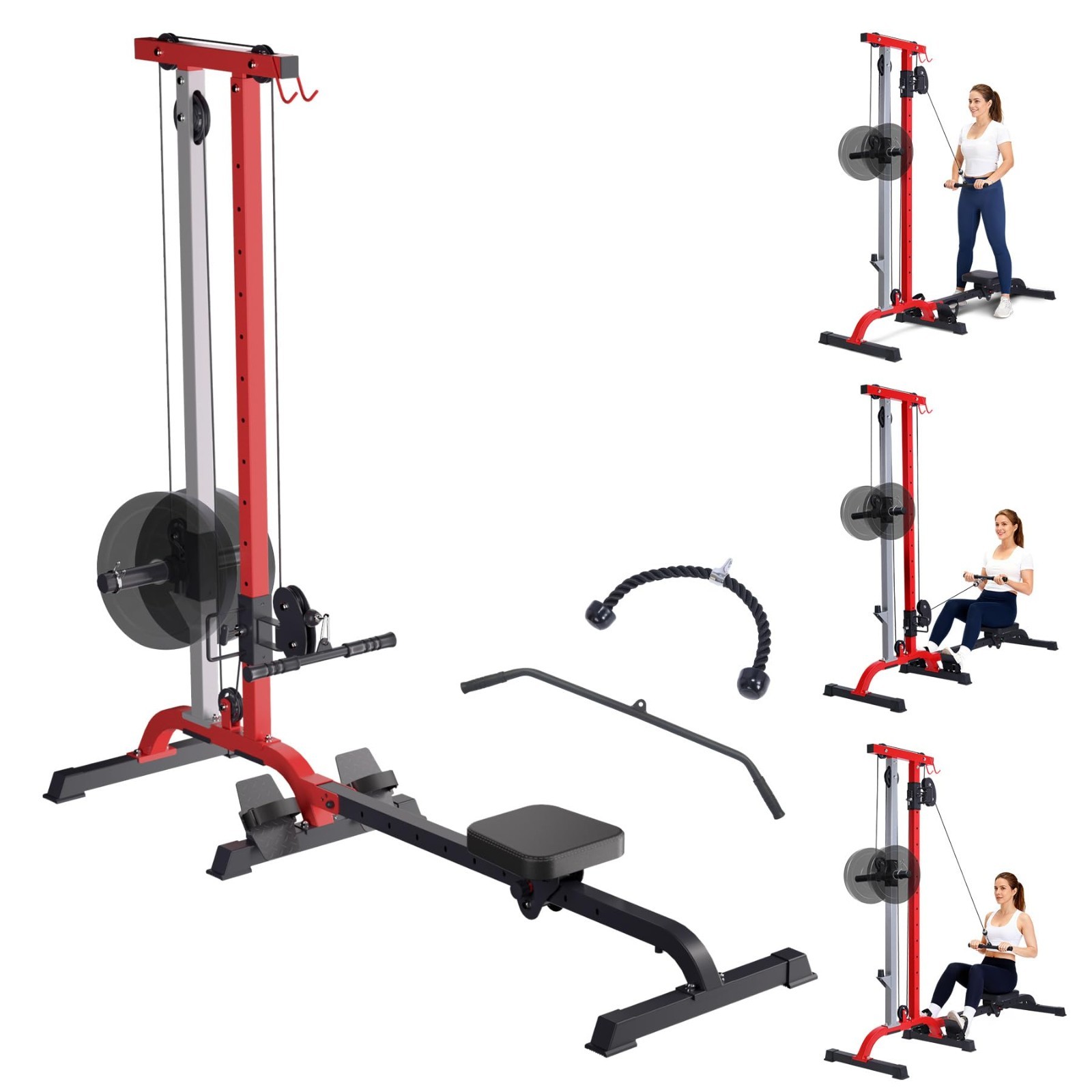 2 in 1 Rowing & Cable Machine, LAT Pull Down with Adjustable Weight and Seat