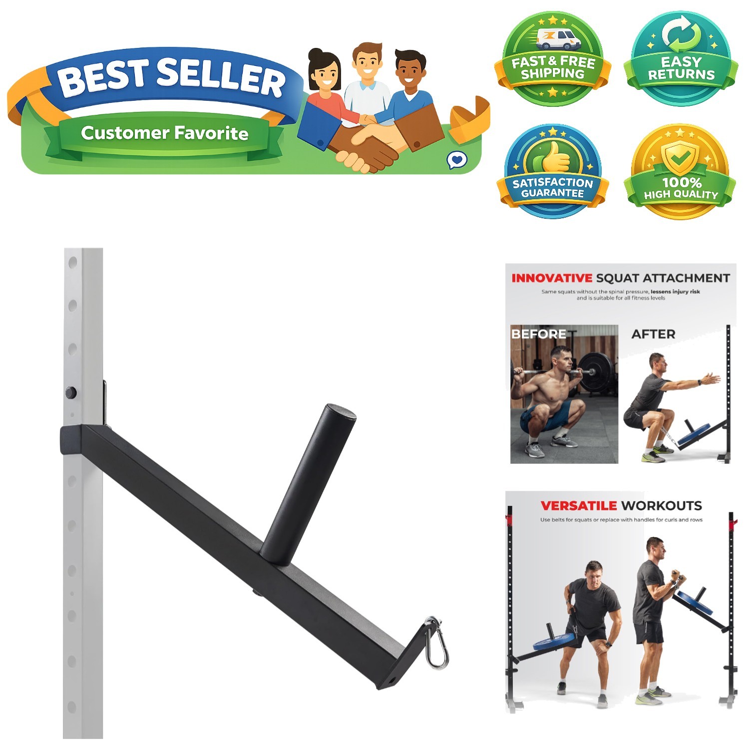 Power Cage Squat Rack Upgrade Attachments, Dip Bar, Plate Bar Holder, Belt Sq...