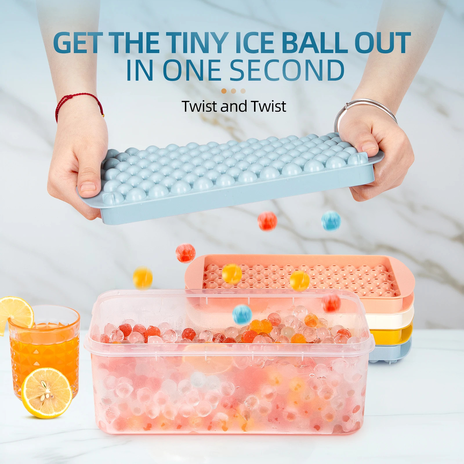 3 Pack Mini Ice Cube Trays with Lid & Bin Easy Release BPA Free