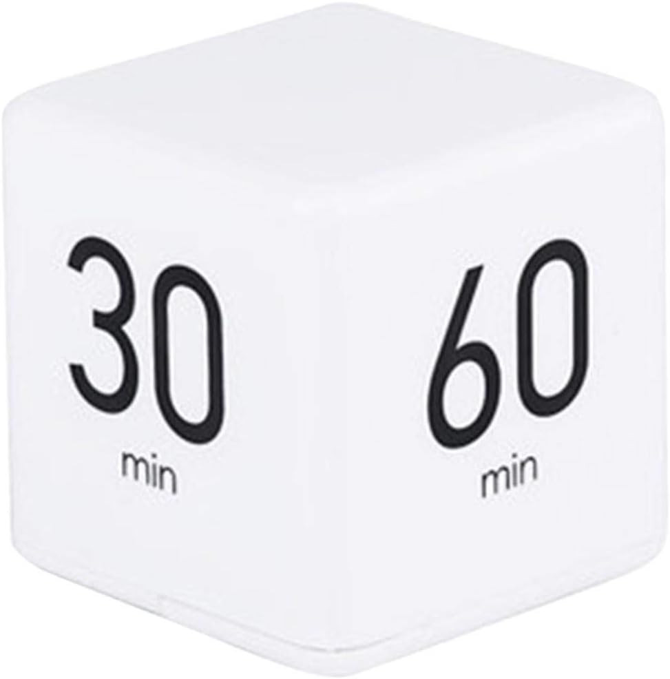 Cube Timer - 5, 15, 30 & 60 Min for Time Management (White) Kitchen & Workout Ti