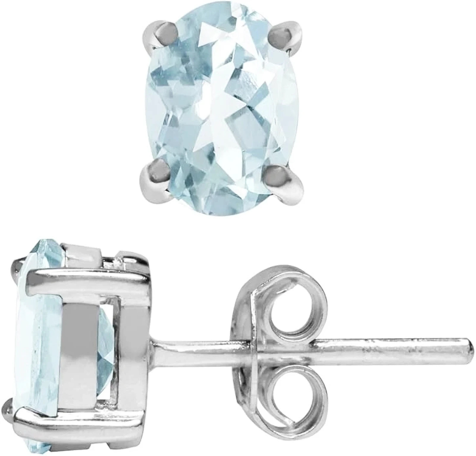 Genuine Natural Blue Topaz Stud Earrings in Real 925 Sterling Silver Women's Box