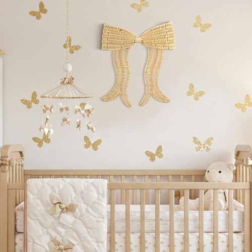 Rattan Bow Wall Decoration Boho Bow Wall Decor Woven Natural Hanging Beige
