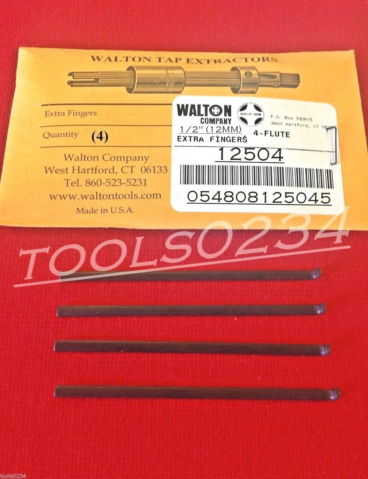 1/2" 4 Flute Tap Extractor Walton 12504 Replacement Fingers USA SET OF 4