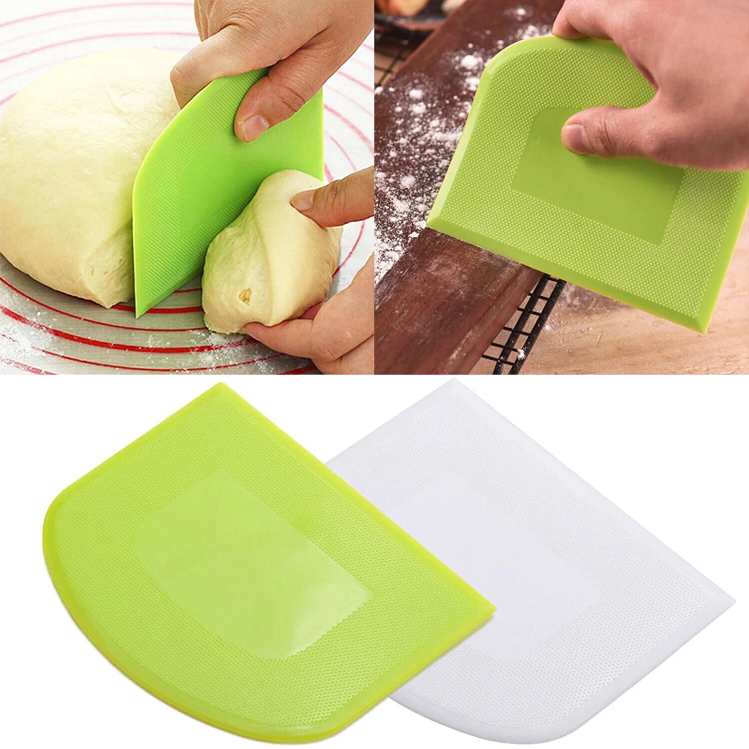 Dough Cutter Dual Sided Flexible Plastic Bowl Scraper for Bread Pizza Pastry