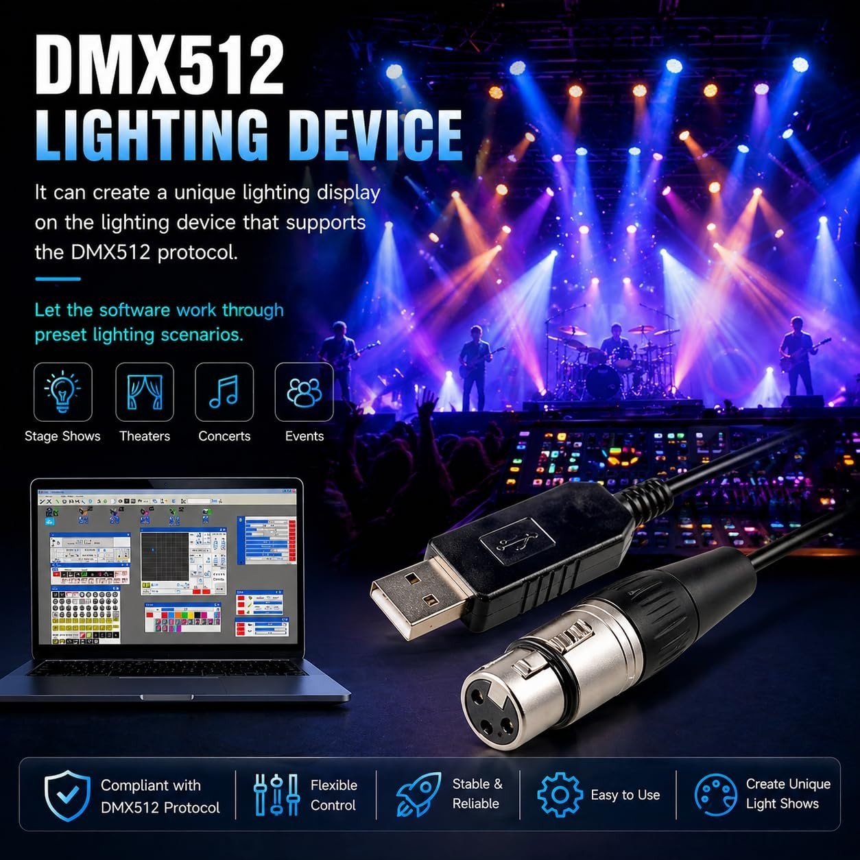 USB to Interface Cable FT232RNL DMX Controller Adapter 3 Pin XLR DMX Cable fo...