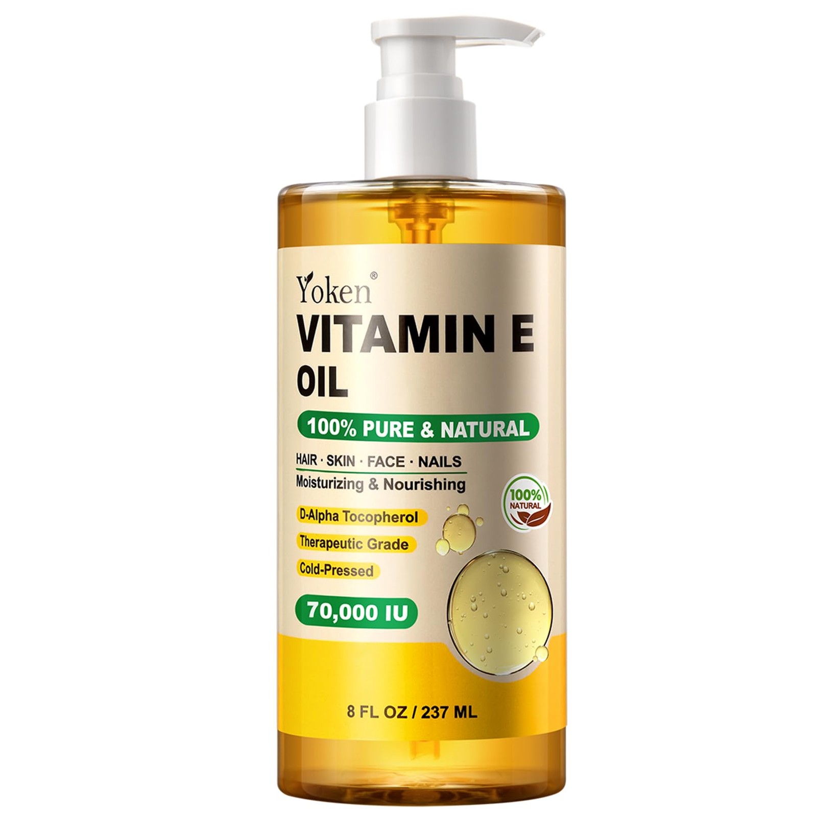 Yoken Vitamin E Oil 8 Fl Oz Organic Vitamin E oil for Skin 70000 IU Vitamine