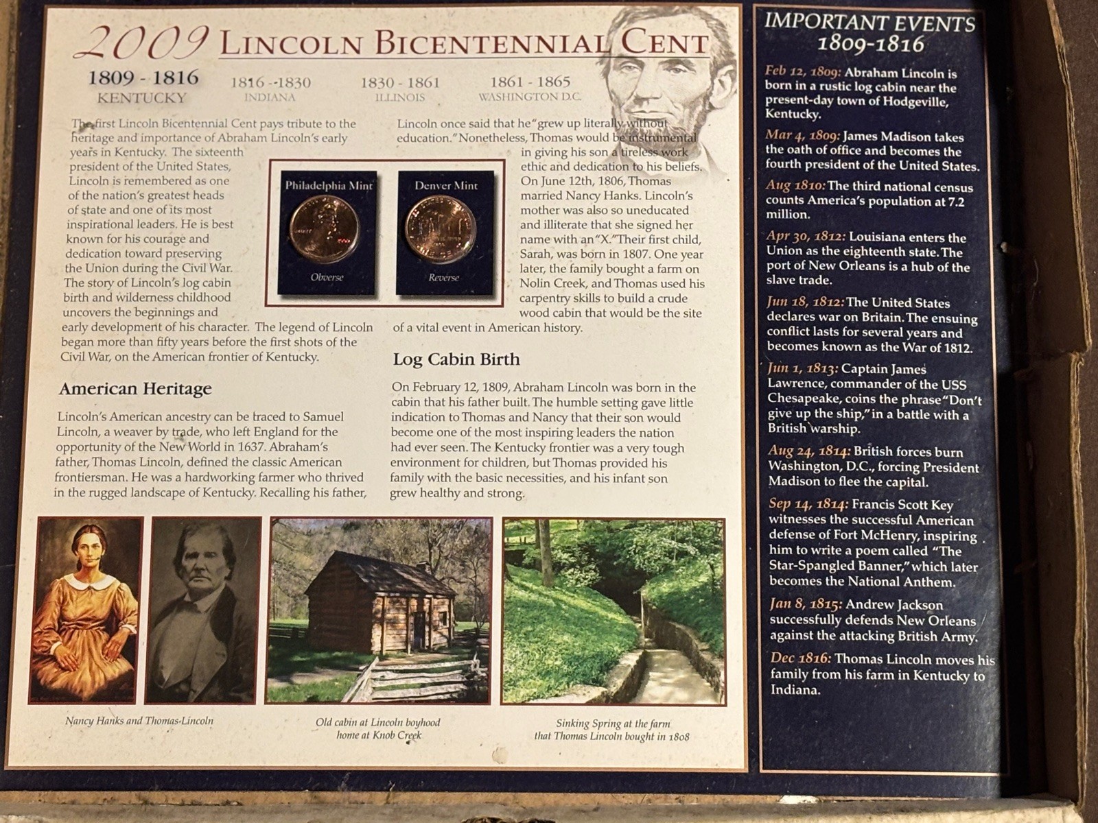2009 Lincoln Cent | Copper Cent | Bradford Authenticated Panel 2
