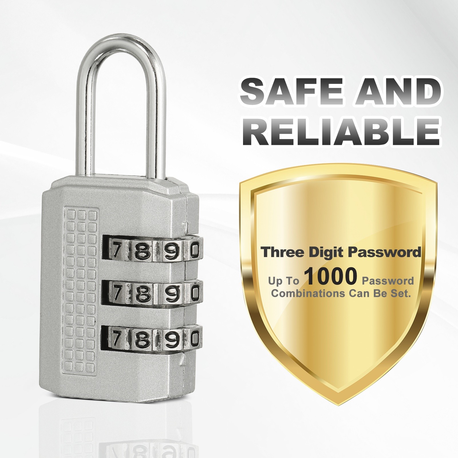 Combination Padlock (Small, Silver)(2 Pcs), 3-Digit Shackle Code Locks