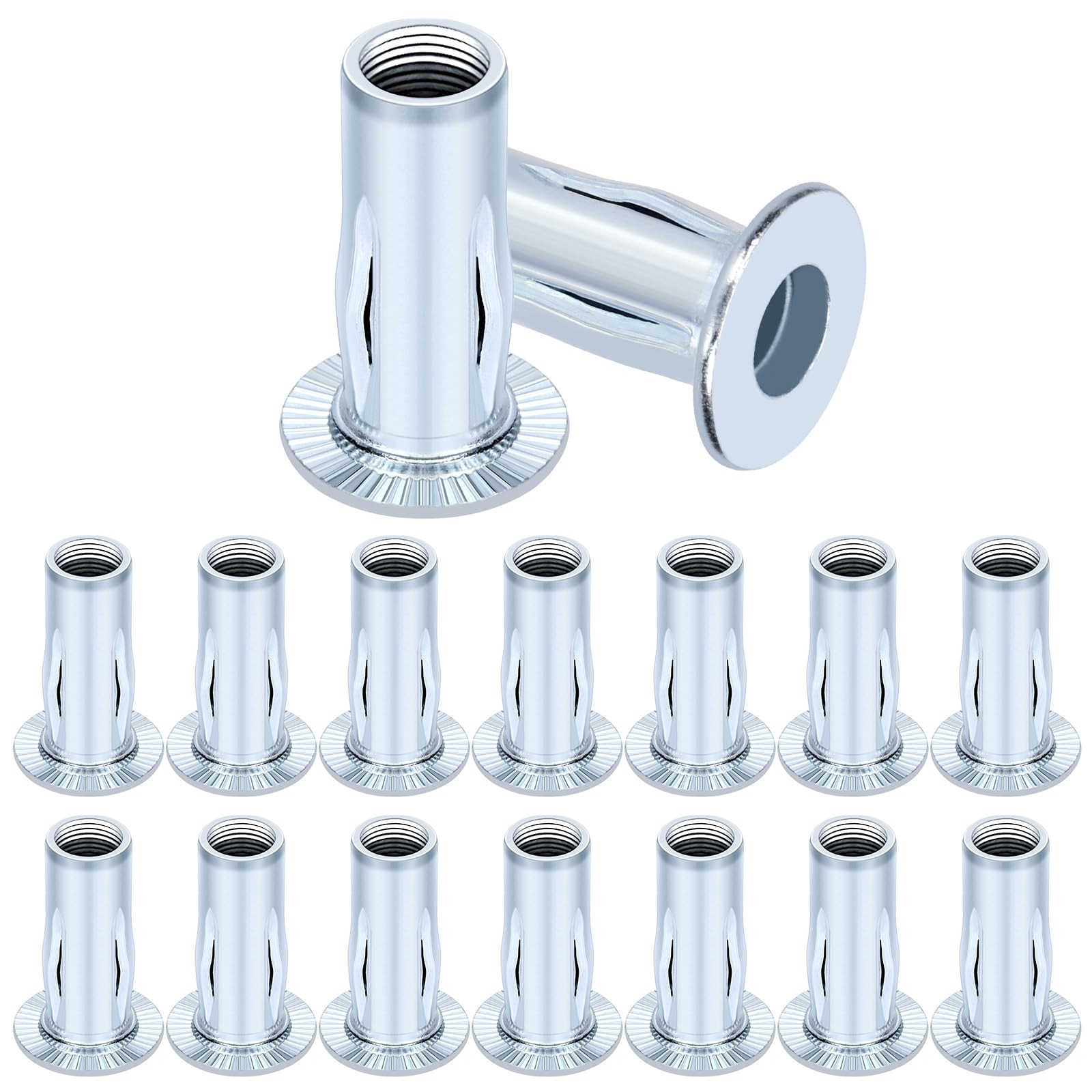 M8 Multi Grip Rivet Nuts Set White Zinc Plated Carbon Steel Flat Head 15 PCS