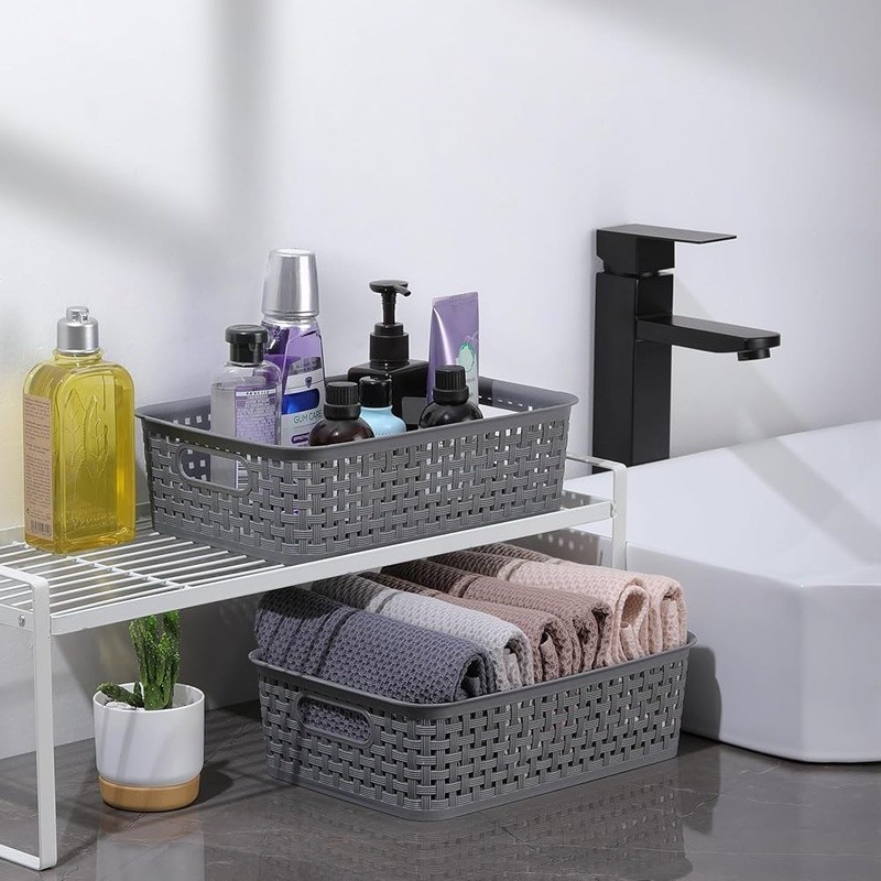 8 Woven Plastic Baskets Home Organization Multi-purpose Storage Containers New