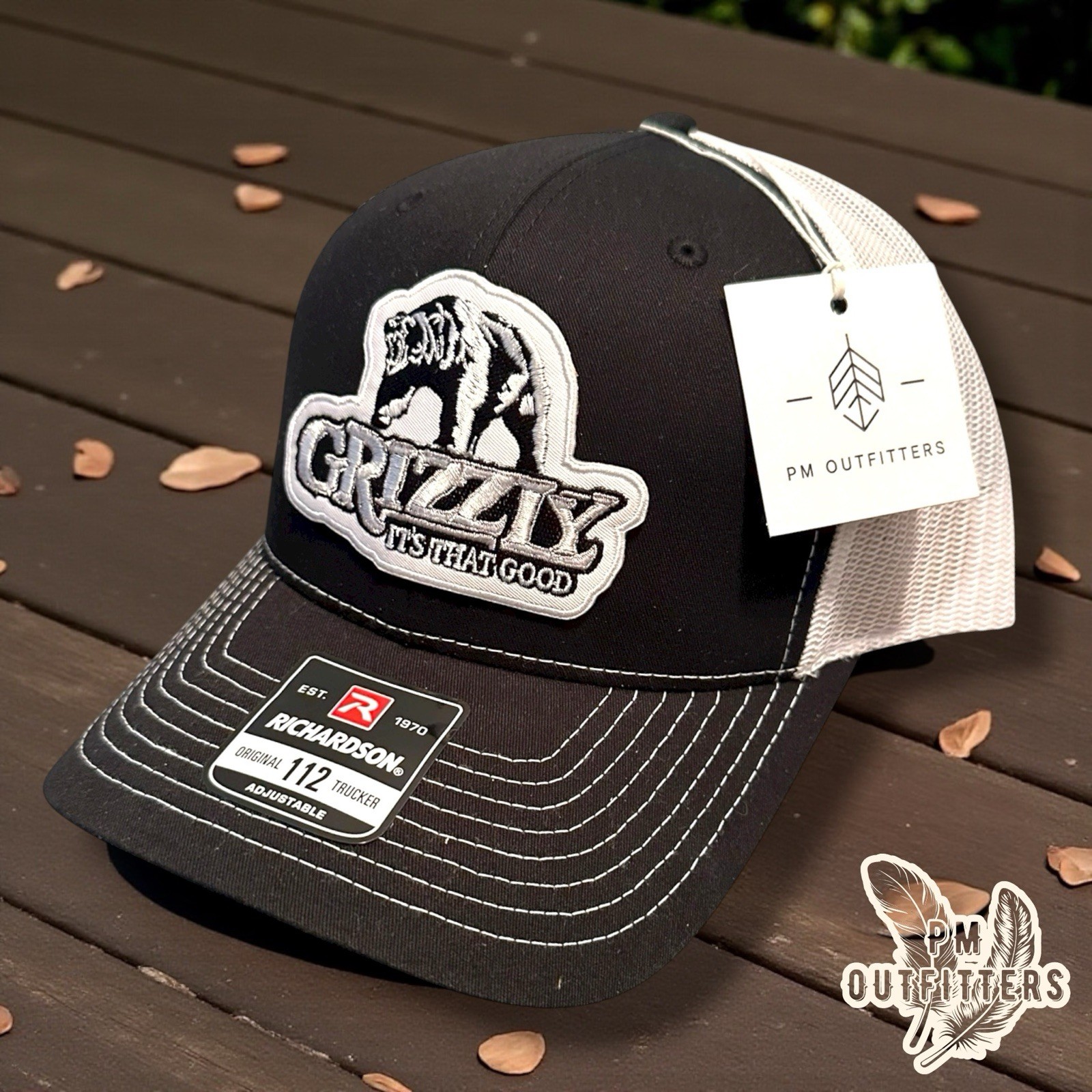 Retro Grizzly Tobacco Patch Richardson 112 Trucker Hat Black/White Snapback