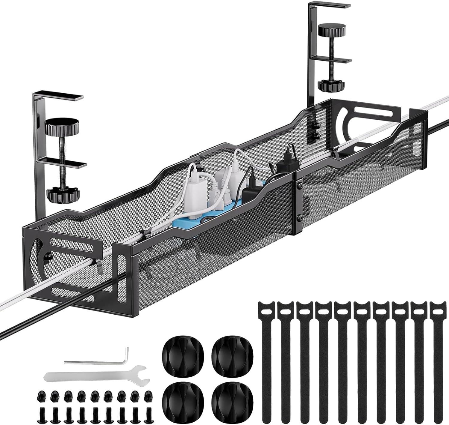 25" Under Desk Cable Management, No Drill, Black