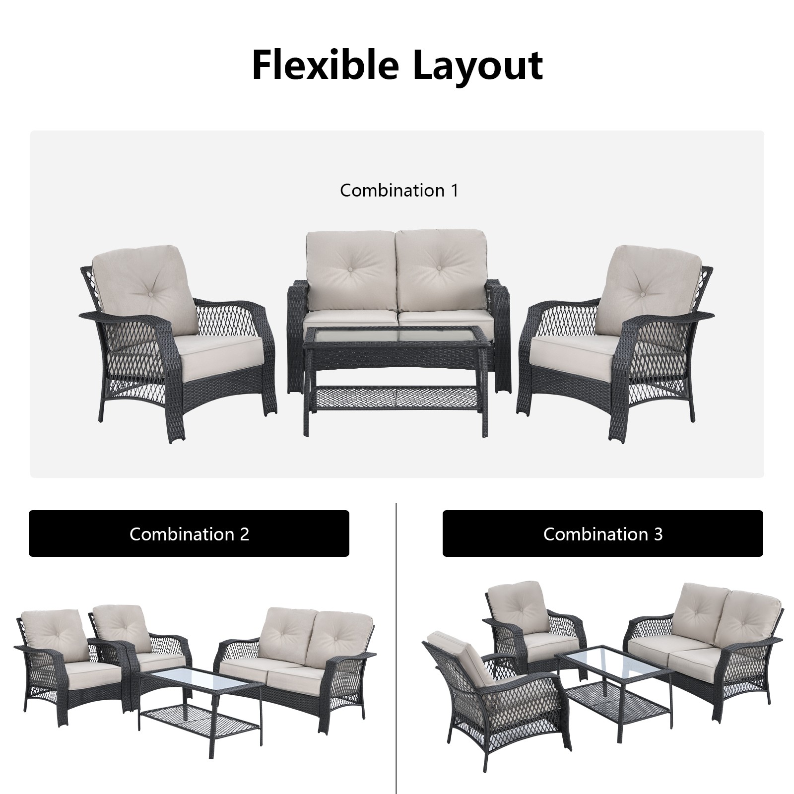 Patiojoy 4PCS Patio Rattan Furniture Set Outdoor Conversation Set w/Tempered